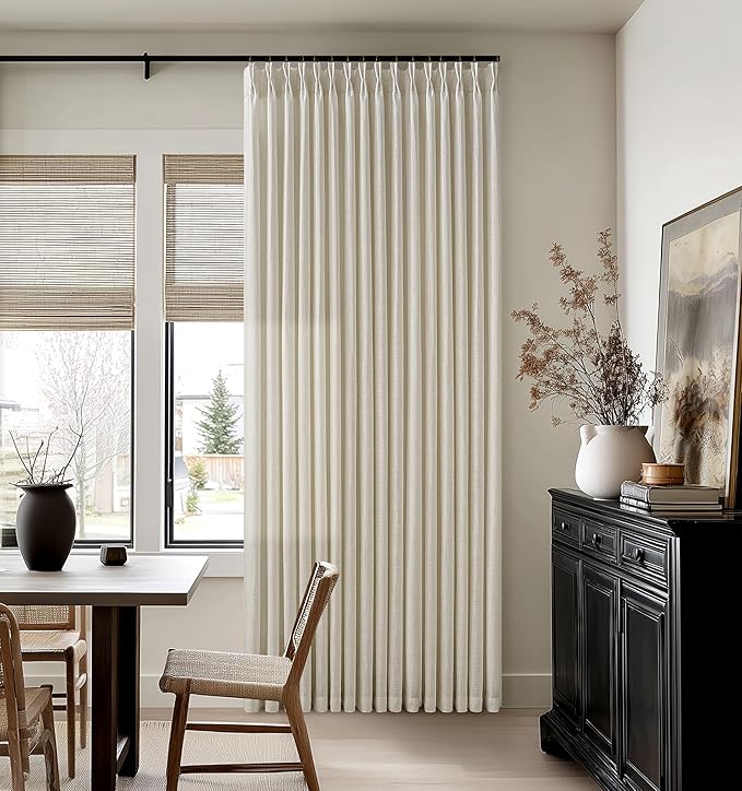 Neutral Beige Linen Pleated Light Filtering Curtains 84 Inches Long 2 Panel | by Twodrapes