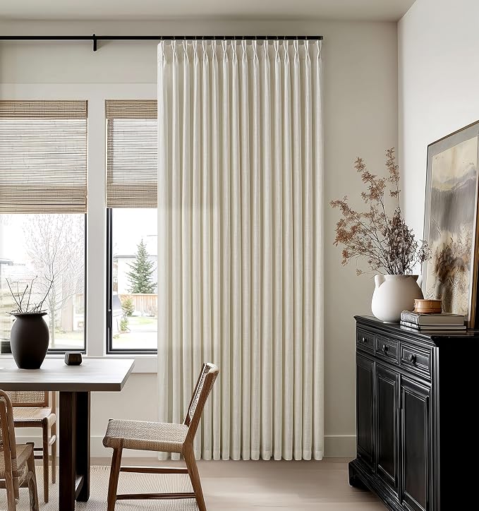 Semi Sheer Flax Linen Beige Pinch Pleated Neutral Curtains 96 Inches Long | by Twodrapes