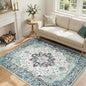 RELEANY Washable Area Rug, Teal Green/White/Navy | Non-Slip, Water Repellent by RELEANY