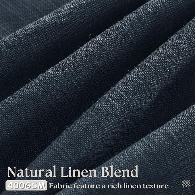 Navy Blue 80 Inch Pinch Pleated Linen Curtains 2 Panels Set | Light Filtering - Image 3