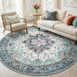 RELEANY Washable Area Rug, Round 6ft, Teal Green/White/Navy | Non-Slip by RELEANY