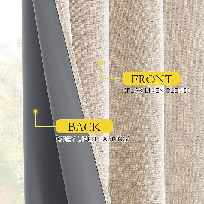 NICETOWN Rod Pocket Full Blackout Linen Curtains 102" Length - Image 6