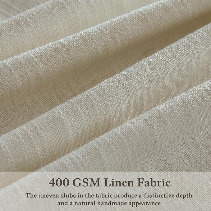 Thick Linen 86 Inches Long Semi Sheer Beige Pinch Pleated Curtains 2 Panels | - Image 3