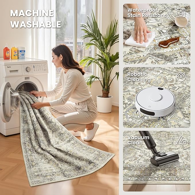 5x7 Area Rugs for Living Room, Large Washable Rug, Dining Room, Low Pile - Image 5