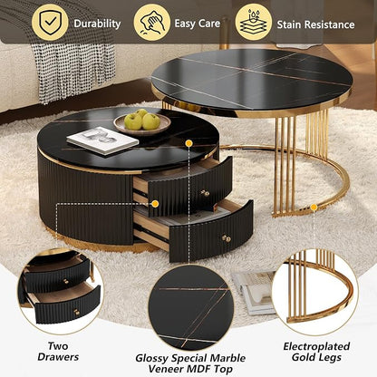 Merax 2-Piece Round Nesting Coffee Table Set - Image 3