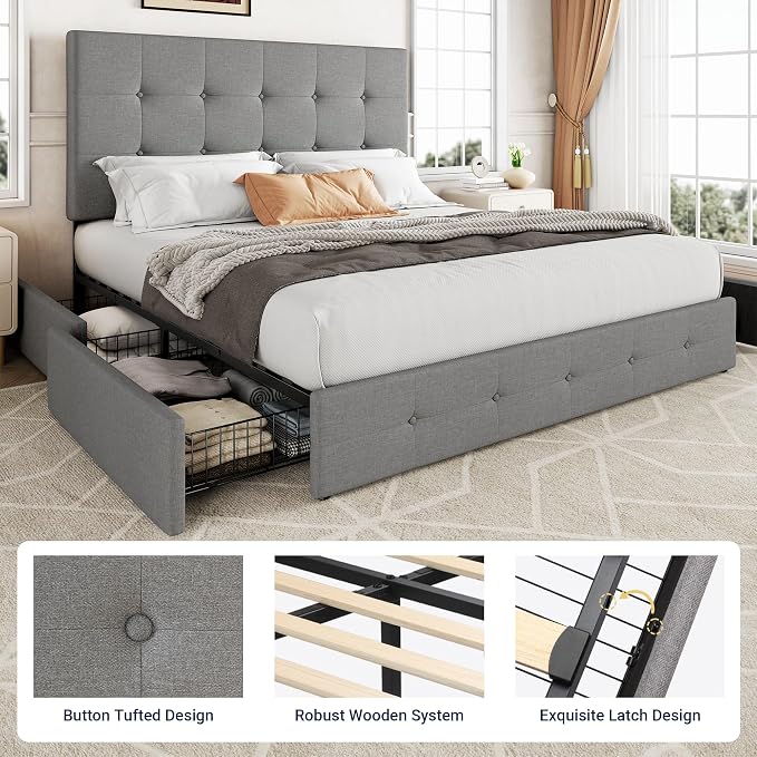 Allewie Upholstered Queen Size Platform Bed Frame - Image 6
