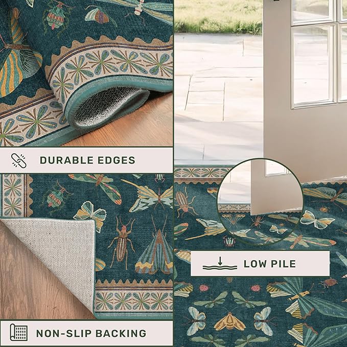 Teal 3x6 Entryway Rug, Washable Low Pile Door Rug - Image 4