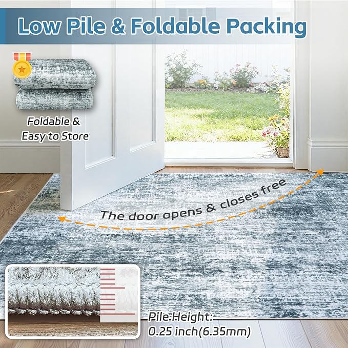6x9 Area Rug for Living Room Bedroom: Non-Slip Modern Light Slate Blue | - Image 7
