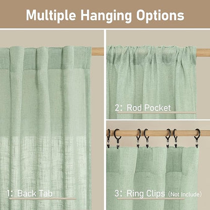 Fresh Green Linen Curtains 45 Inch Length - Image 3