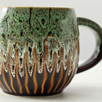 20oz Raku Glaze Coffee Mug - Unique Handcrafted Look Ceramic Cup, Large Tea Mug, Microwave & Dishwasher Safe (green)