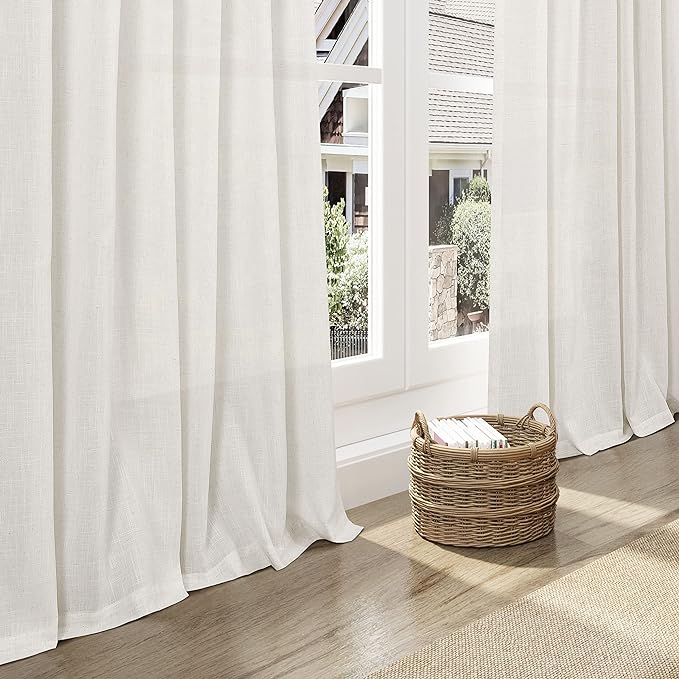 Cream Linen Curtains 108 Inches Long 2 Panels Back Tab Rod Pocket Modern - Image 6