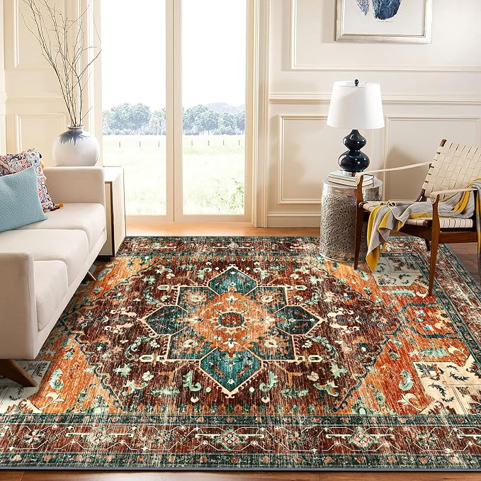 Yamaziot 9x12 Large Area Rug, Non-Slip Washable Boho Living Room Rug | Stain - Image 5