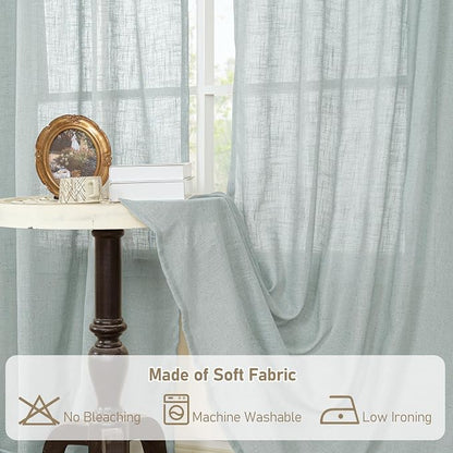 Linen Curtains 60 Inch Length 2 Panels, Light Filtering Sheer Panels | Semi - Image 8