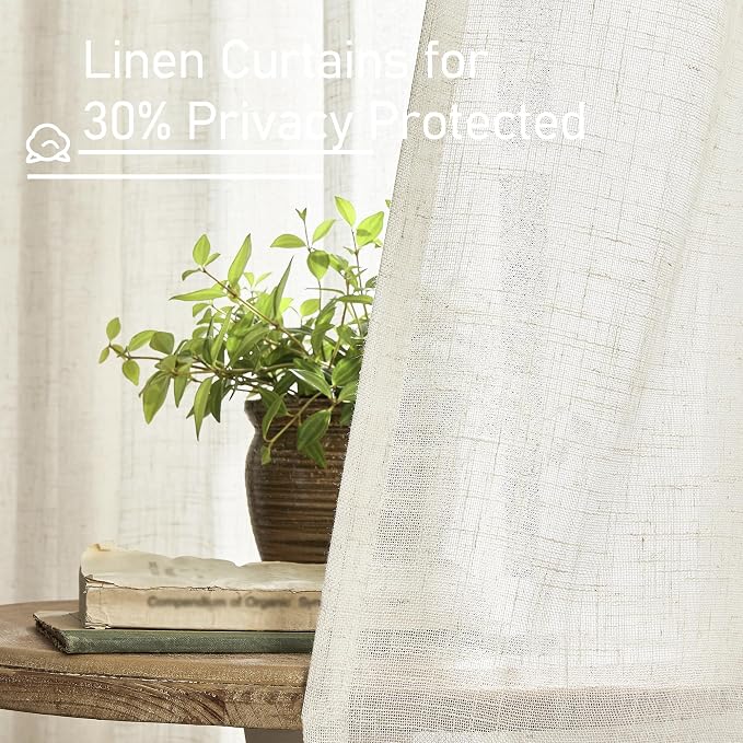 Ivory 90 Inches Long Linen Semi Sheer Curtains - Image 5