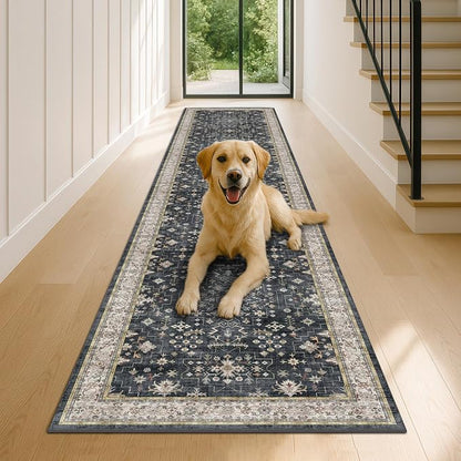 Black Boho Washable 3x12 Extra Long Runner Rug - Image 6