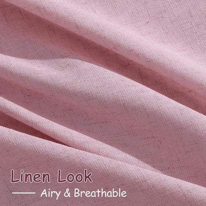Rose Linen Curtains 90 Inch Long 2 Panels Set Back Tab Rod Pocket Semi Sheer - Image 4