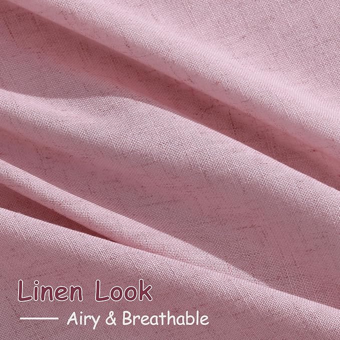 Rose Linen Curtains 108 Inches Long 2 Panels Set - Image 4