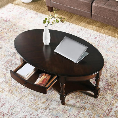 LEEMTORIG Oval Coffee Table for Living Room, 2-Tier Solid Wood Table - Image 4