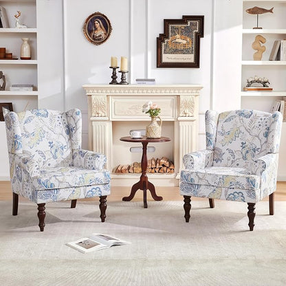 HUIMO Printed Wingback Accent Chair, Linen Upholstered High Back Armchair - Image 7