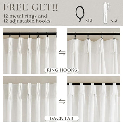 Beige White Pinch Pleated Linen 92 Inch Curtains 60 Inch Width | Linen Blend - Image 5