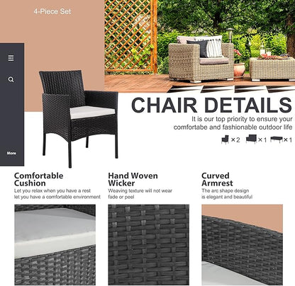 Shintenchi 4 Piece Outdoor Patio Furniture Sets, Small Wicker Patio - Image 5