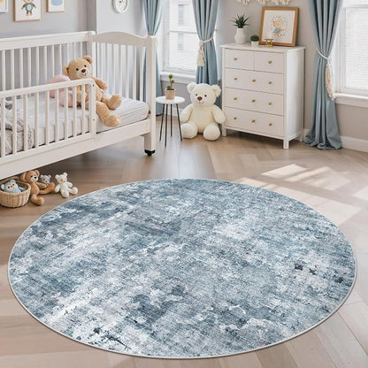 Soalmost Abstract 5x5 Round Rug 5ft Circle Living Room Rugs, Low Pile Stain - Image 2