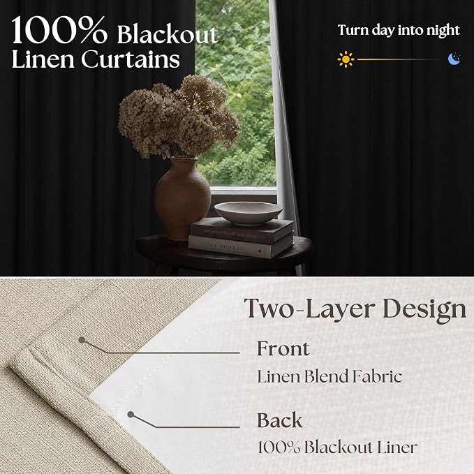 112 Inch Linen Blackout Curtains Pinch Pleated - Image 3