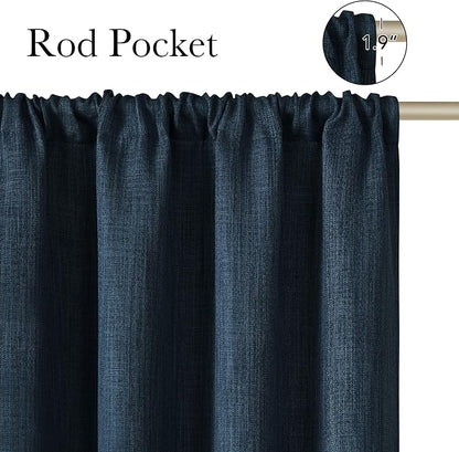 NICETOWN Navy Blue Faux Linen Room Darkening Rod Pocket Curtains 63 inch Length - Image 2