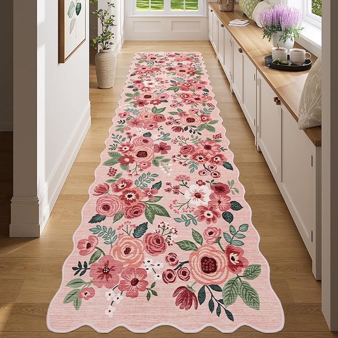 DUKINO 2x7 Runner Rug for Hallway, Floral Washable Rug for Kitchen, Stain by DUKINO
