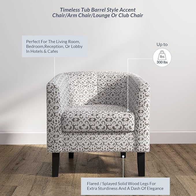 BELLEZE Accent Barrel Chair, Linen Round Chair Club Tub Sofa Corner Chair - Image 4