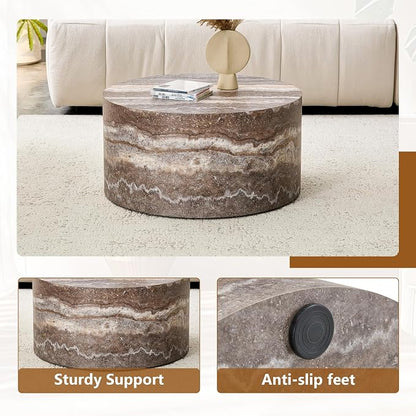 Round Coffee Table, 23.6" Modern Grey Faux Marble Drum Coffee Table, Round - Image 6