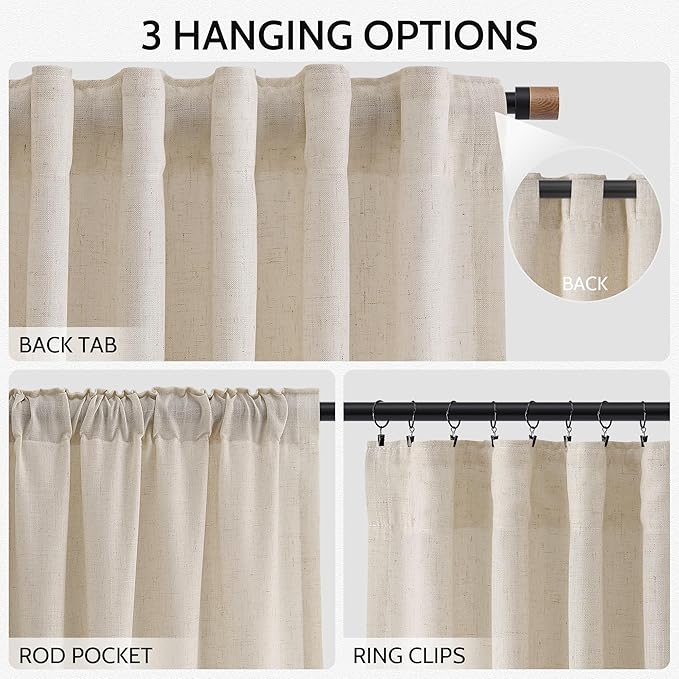 Cream Beige Linen Curtains for Living Room 105 Inches Long Light Filtering Semi - Image 2