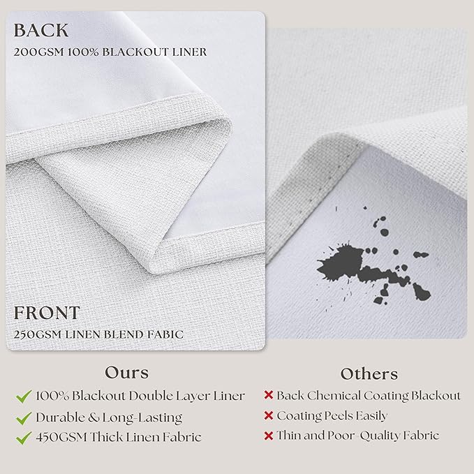 Snow White Pleated Linen 100% Blackout Curtains 90 Inches Long | Pinch Pleat - Image 6
