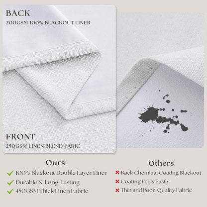 Snow White Pleated Linen 100% Blackout Curtains 86 Inches Long | Pinch Pleat - Image 6