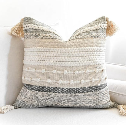 Gray Boho Throw Pillow Cover 22x22, Square Woven Textured Pillowcase, Modern by BlissBlush