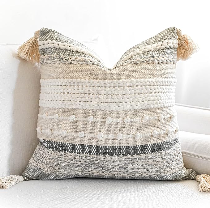 Gray Boho Throw Pillow Cover 20x20 Grey Decorative Accent Pillow by BlissBlush