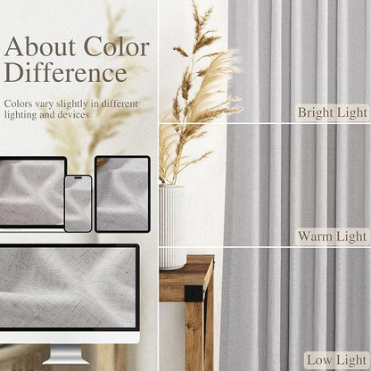 Grey Linen Back Tab Curtains 96 Inches Long 2 Panels Set - Image 4