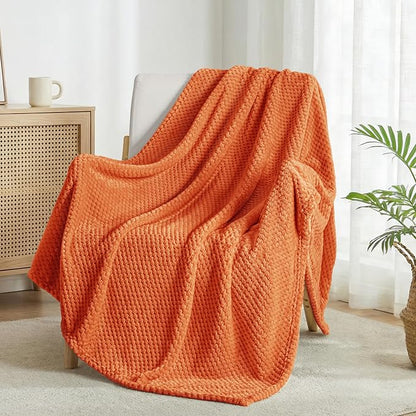 Exclusivo Mezcla Soft Waffle Fleece Bed Blanket Queen Size, Burnt Orange | - Image 4
