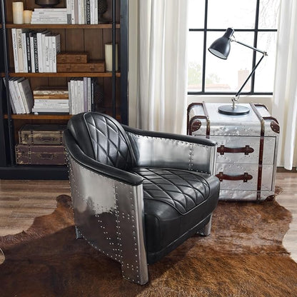 Art Leon Genuine Leather Mid Century Industrial Accent Arm Chair, Vintage - Image 9