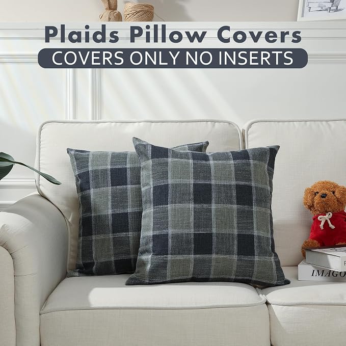 Stellhome Pack of 2 Linen Buffalo Check Throw Pillow Covers, Farmhouse Plaid - Image 5
