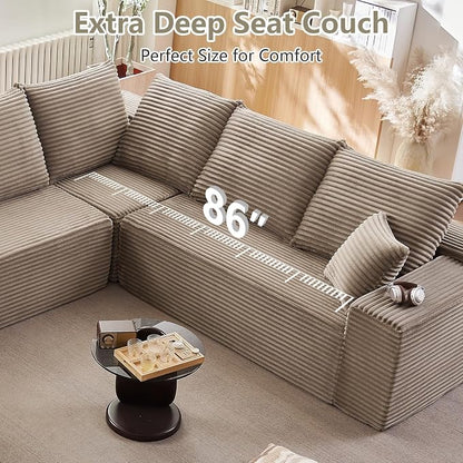 Cloud Sectional Couch with L-Shape Chaise, Upholstered Corduroy Couches - Image 7