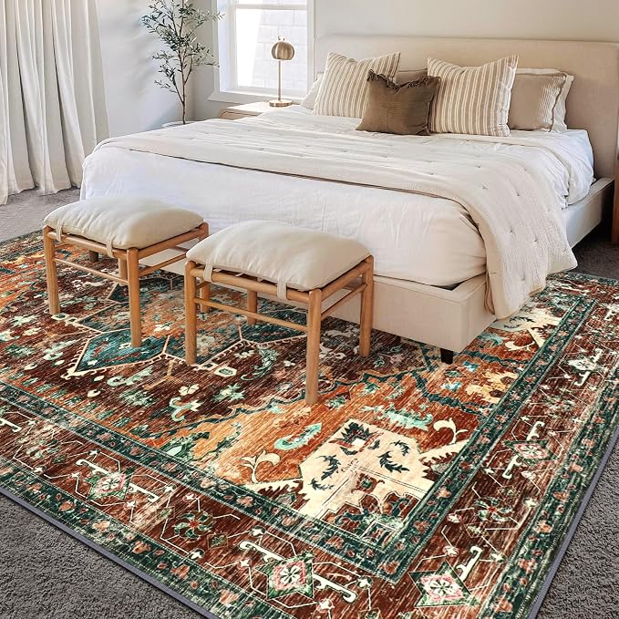 Yamaziot 8x10 Large Area Rug, Non-Slip Washable Boho Living Room Rug | Stain - Image 6