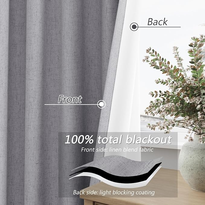 Grey 100% Blackout Curtains 90 Inch Length 2 Panels Set - Image 4