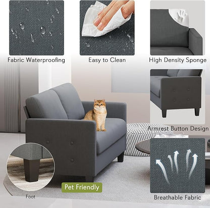 STHOUYN Comfy Loveseat Sofa Small Grey Couch, Small Love Seat Bedroom, Mid - Image 4