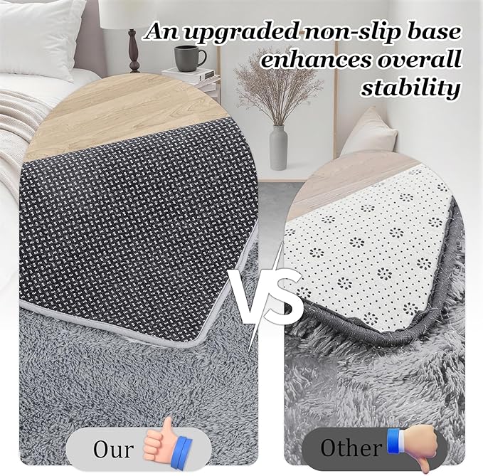 Area Rug Living Room Bedroom: 6x9 Fluffy Plush Shag Carpet Gray | - Image 6
