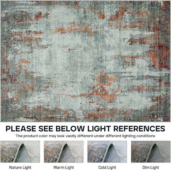 5x7 Area Rugs for Living Room Bedroom Dining Room Washable Red Brown | Soft - Image 8