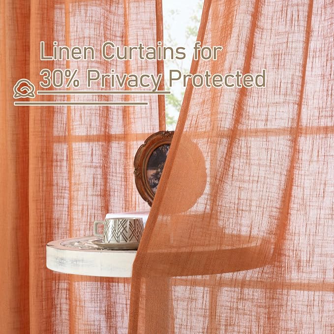 Burnt Orange 78 inch Sheer Linen Curtains - Image 5