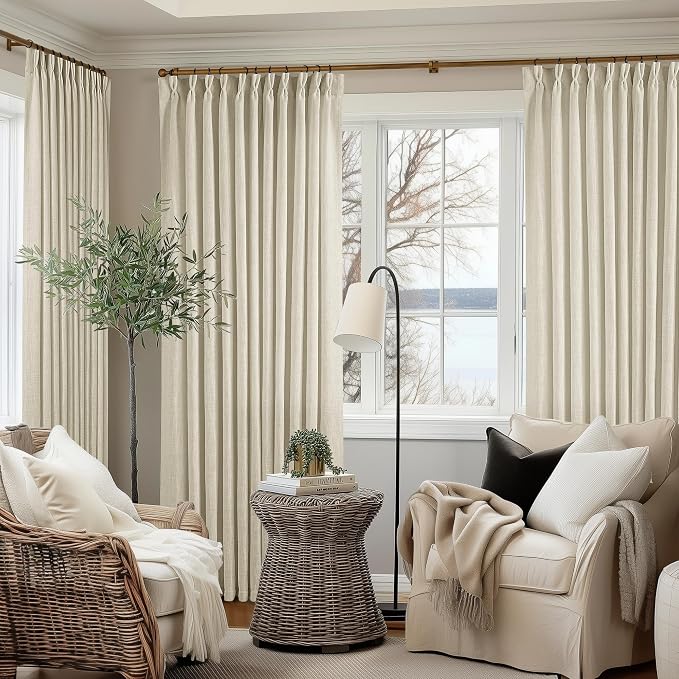 Pinch Pleated Extra Wide Beige Linen Curtain 96 Inches Long 70 Wide 1 Panel | - Image 8