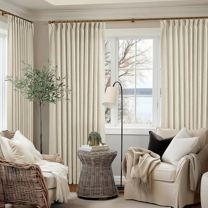 Pinch Pleated Extra Wide Beige Linen Curtain 92 Inches Long 70 Wide 1 Panel | - Image 8