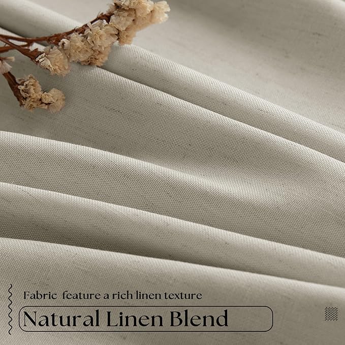 Oatmeal Beige 100% Blackout Pinch Pleated Linen 63 Inch Curtains - Image 5